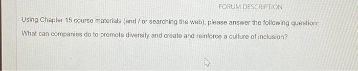 FORUM DESCRIPTION Using Chapter 15 course