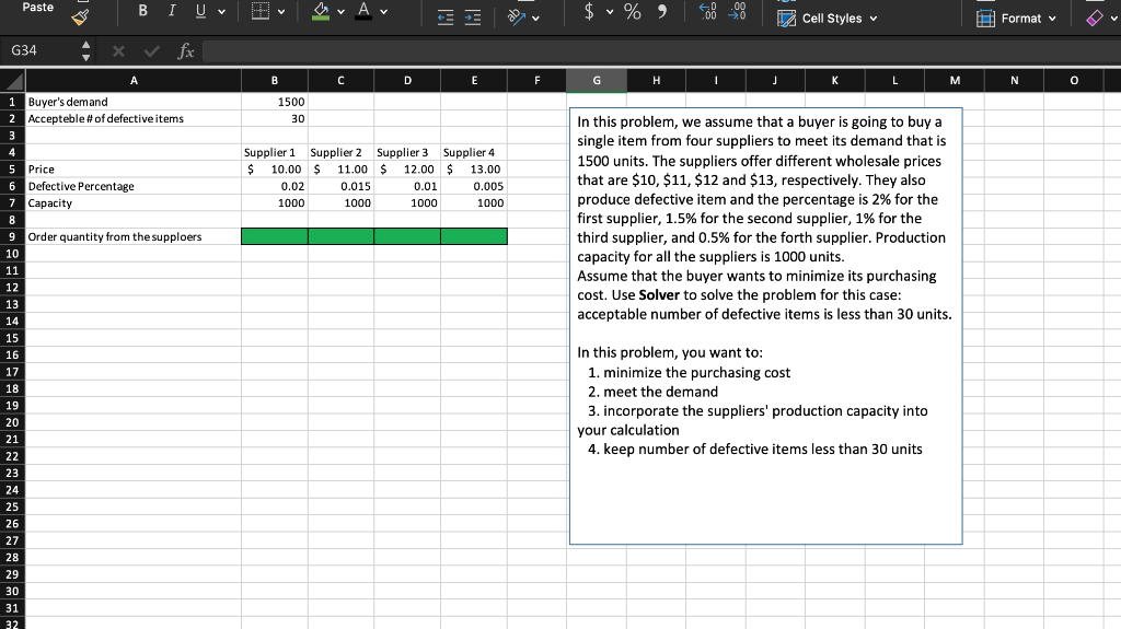 PLEASE SHOW SOLUTION ON EXCEL WITH FORMULAS Paste