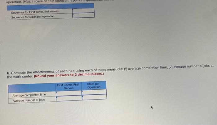help! The following table shows orders to be