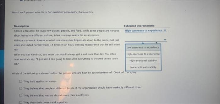 please answer them all Match each person with his