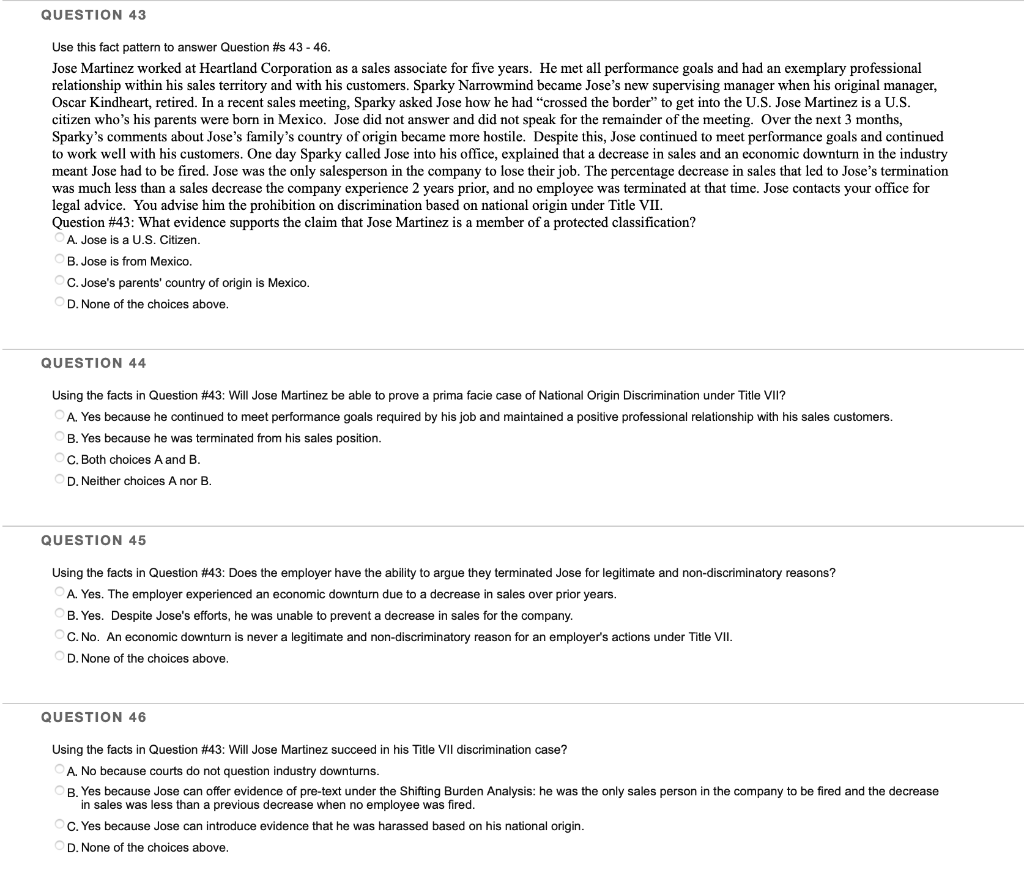 QUESTION 43 Use this fact pattern to answer