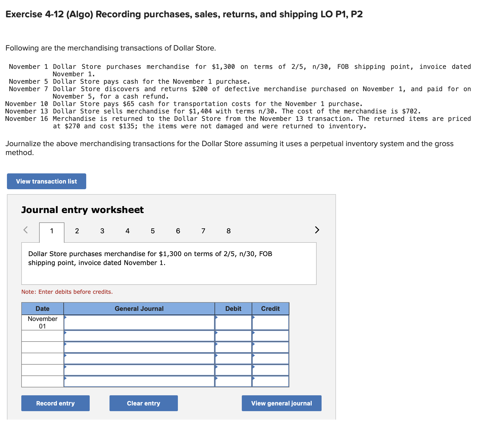 Exercise 4 - 1 2 ( Algo ) Recording purchases,