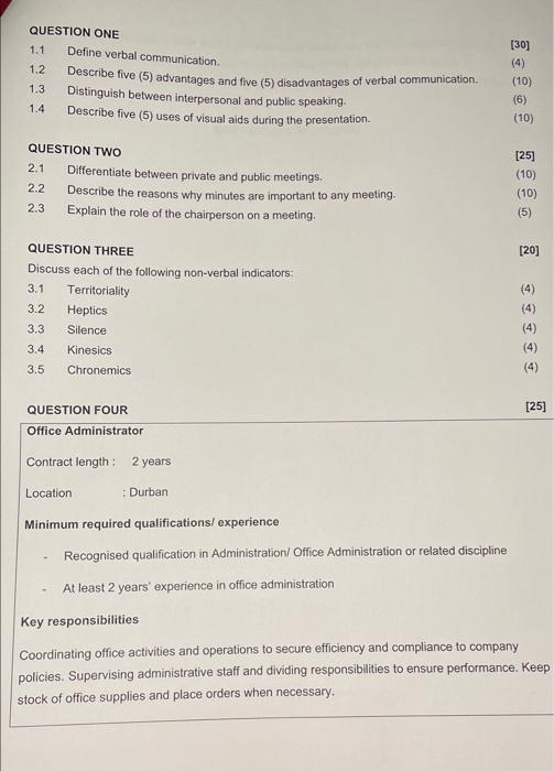 [30] QUESTION ONE 1.1 Define verbal communication