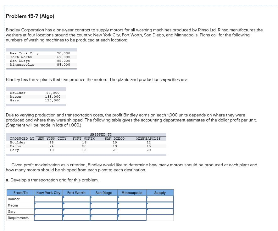 Problem 1 5 - 7 ( Algo ) Bindley Corporation has