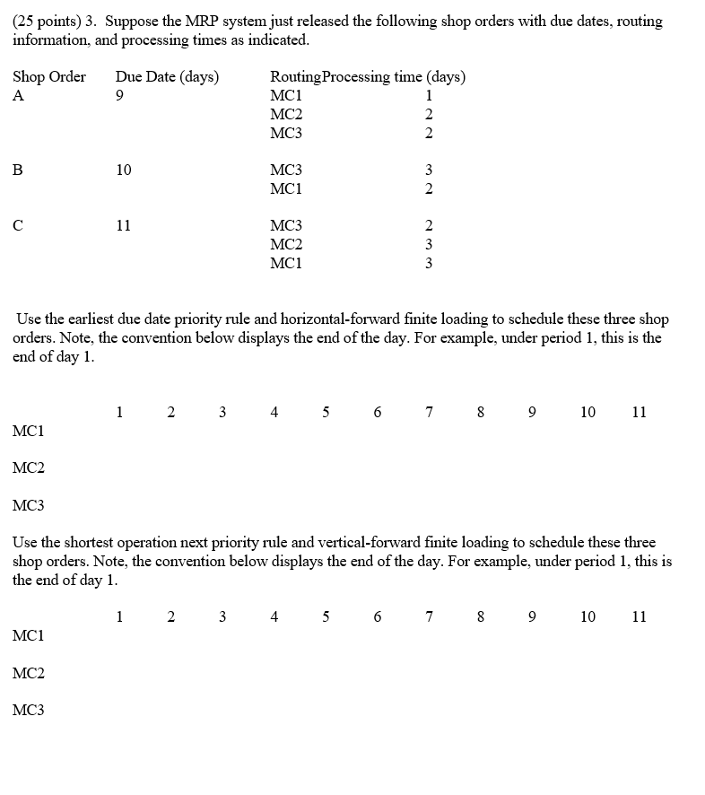 ( 2 5 points ) 3 . Suppose the MRP system just