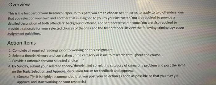 Overview This is the first part of your Research