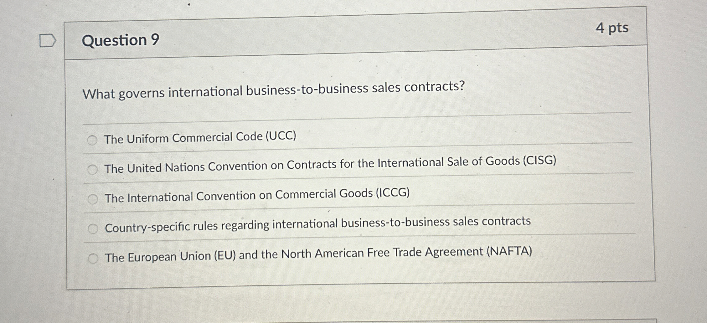 Question 9 4 pts What governs international