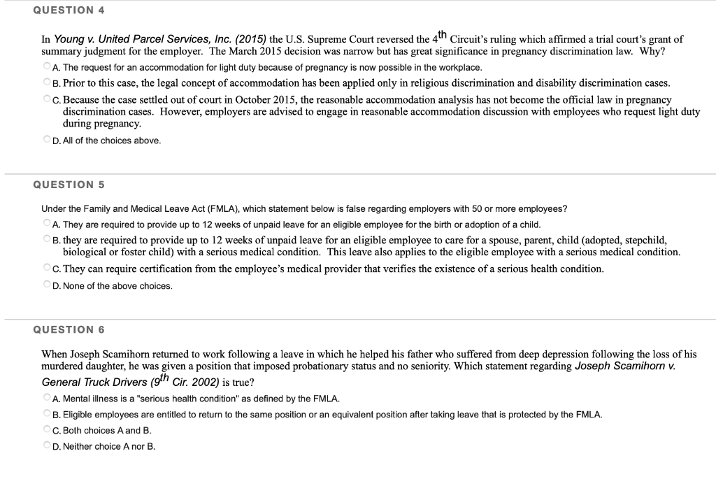QUESTION 4 In Young v. United Parcel Services,