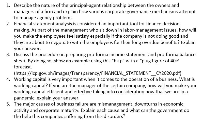 1. Describe the nature of the principal-agent