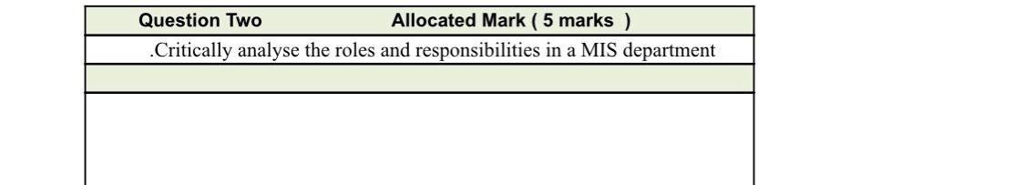 Question Two Allocated Mark ( 5 marks )