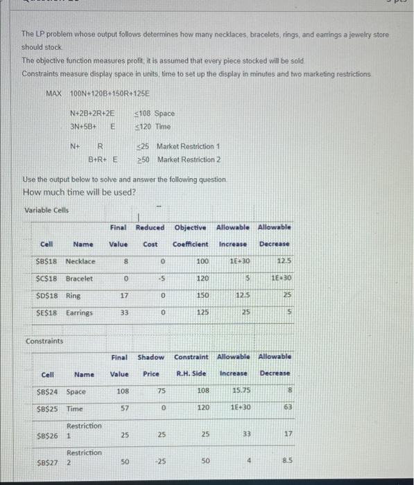 The LP problem whose output follows determines