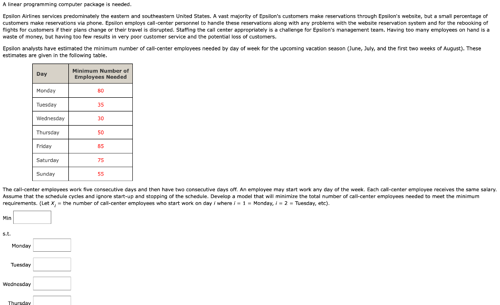 A linear programming computer package is needed.