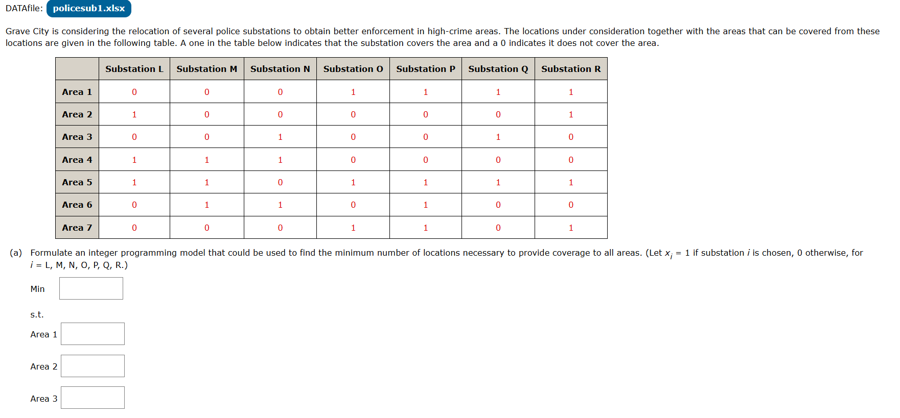 i = L , M , N , O , P , Q , R . Min s . t . Area