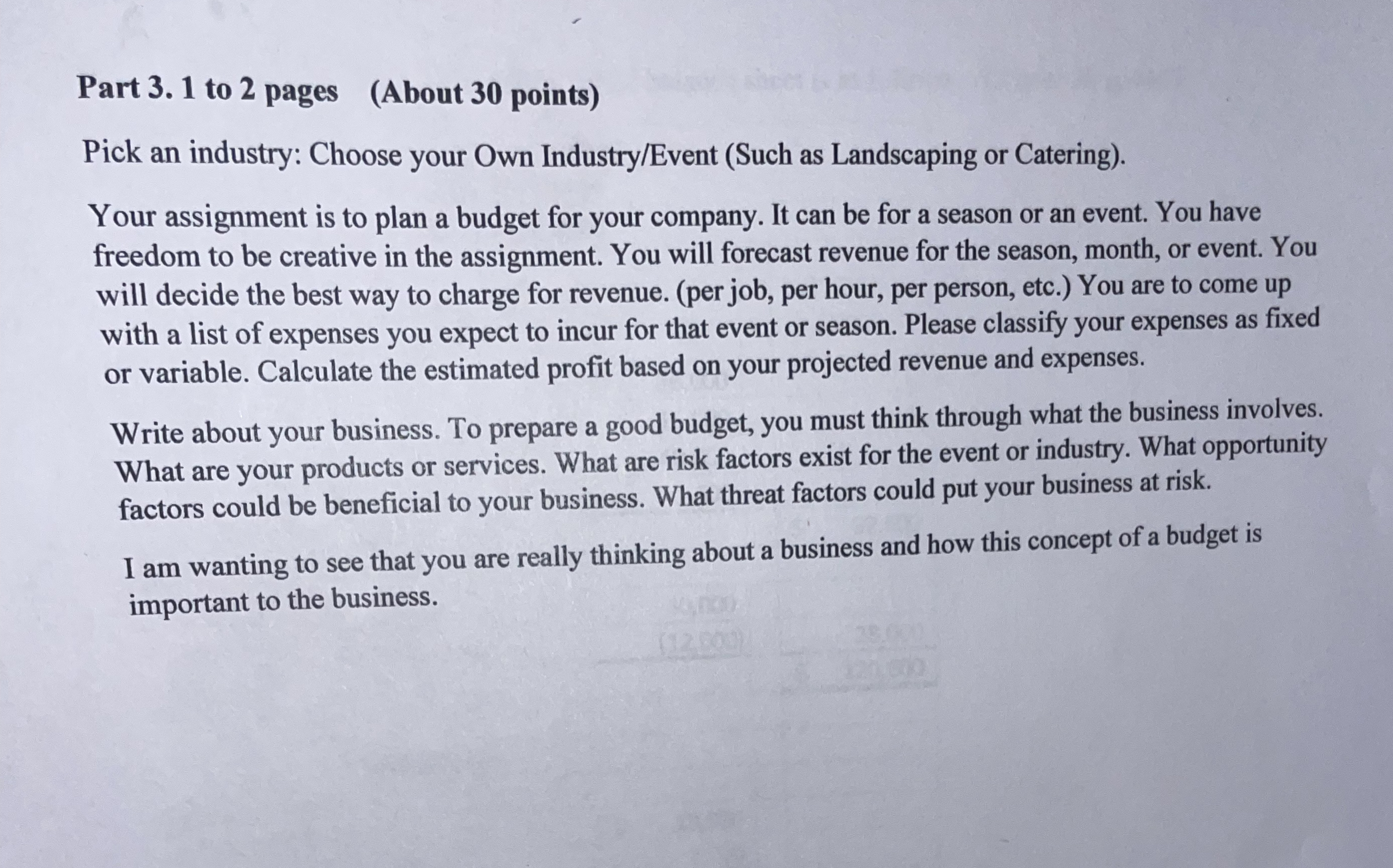 Part 3 . 1 to 2 pages ( About 3 0 points ) Pick