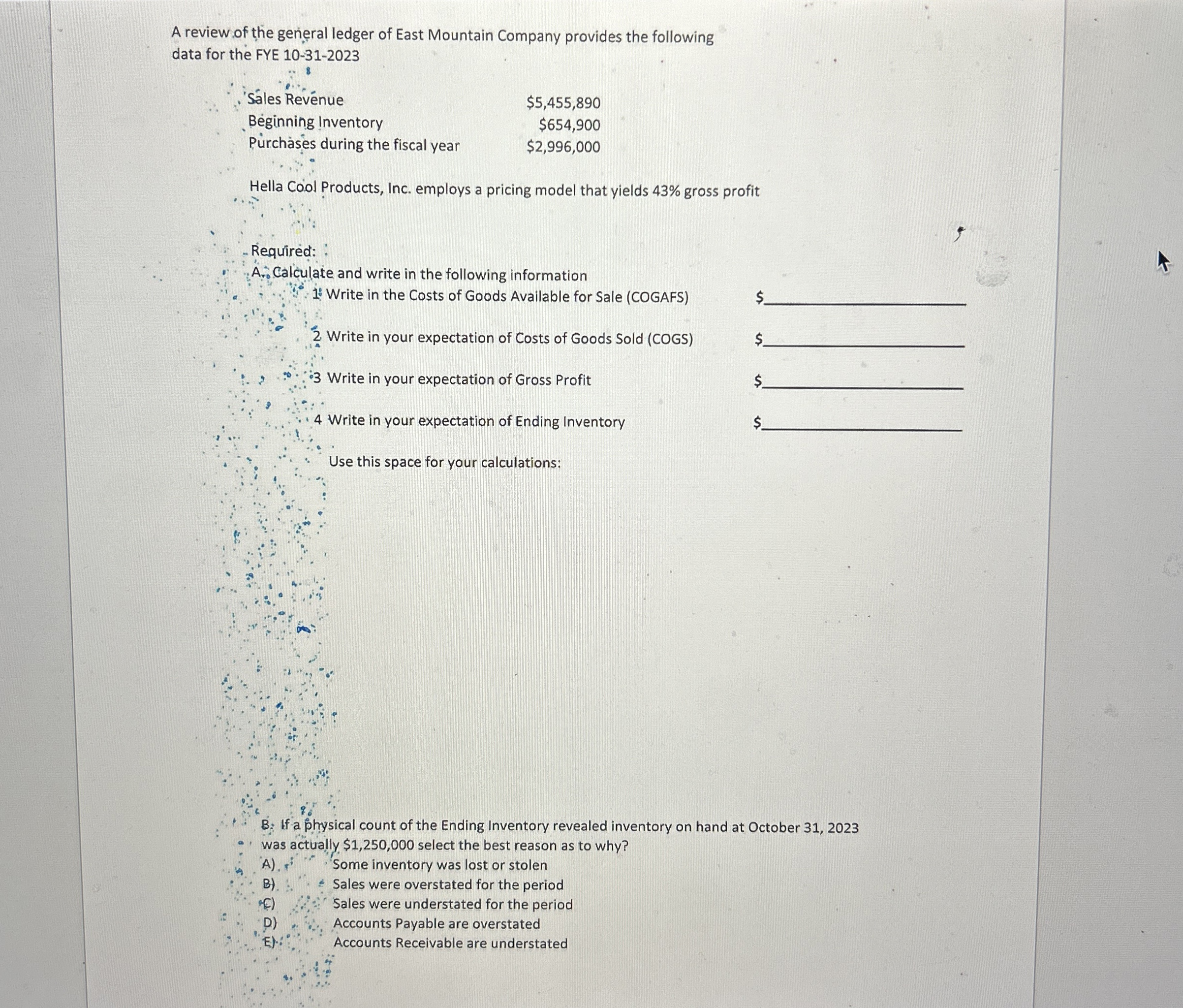 A review of the general ledger of East Mountain
