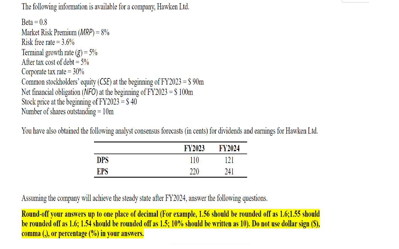 Tutorial question 1 The following information is