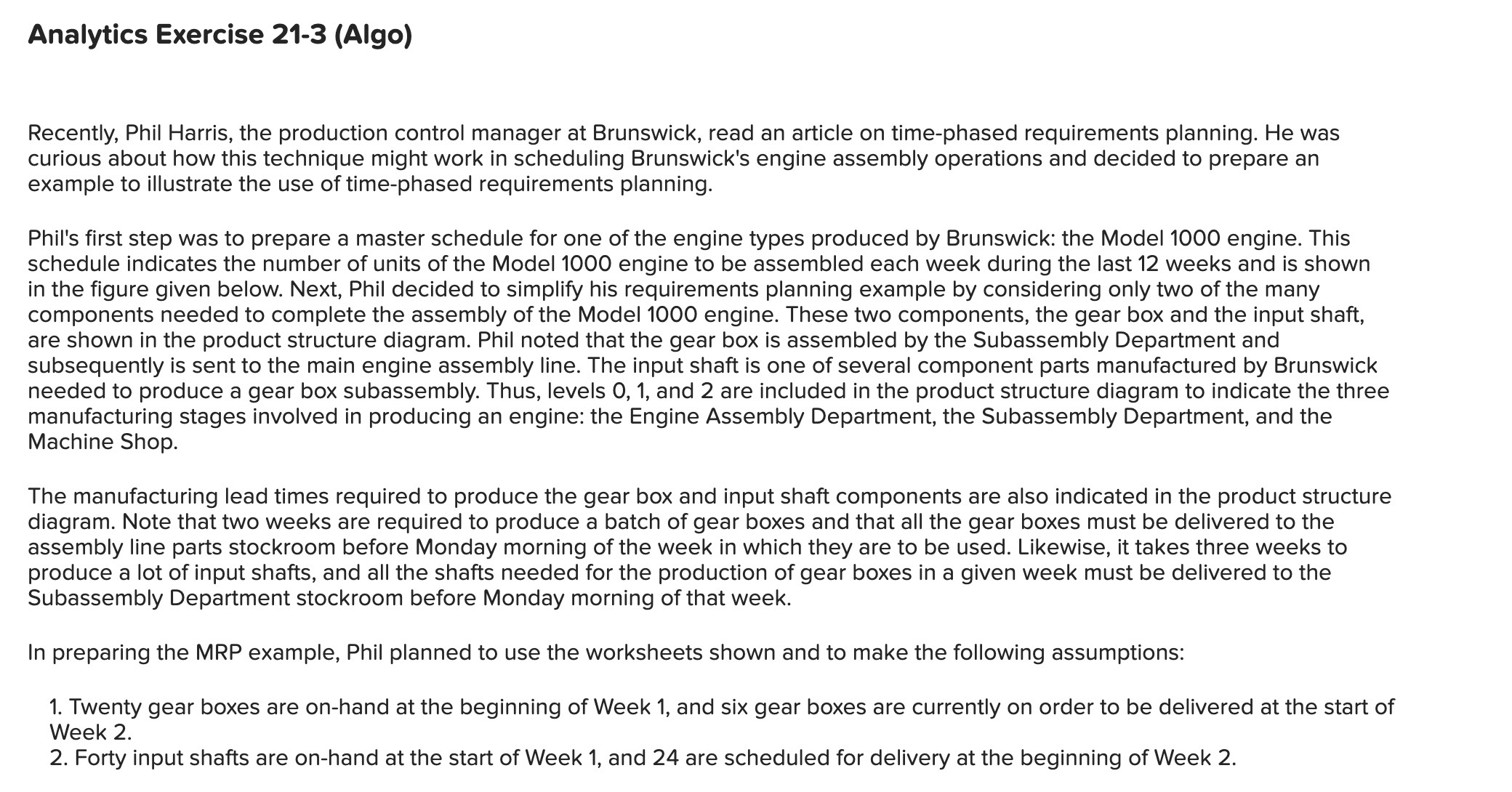 In preparing the MRP example, Phil planned to use