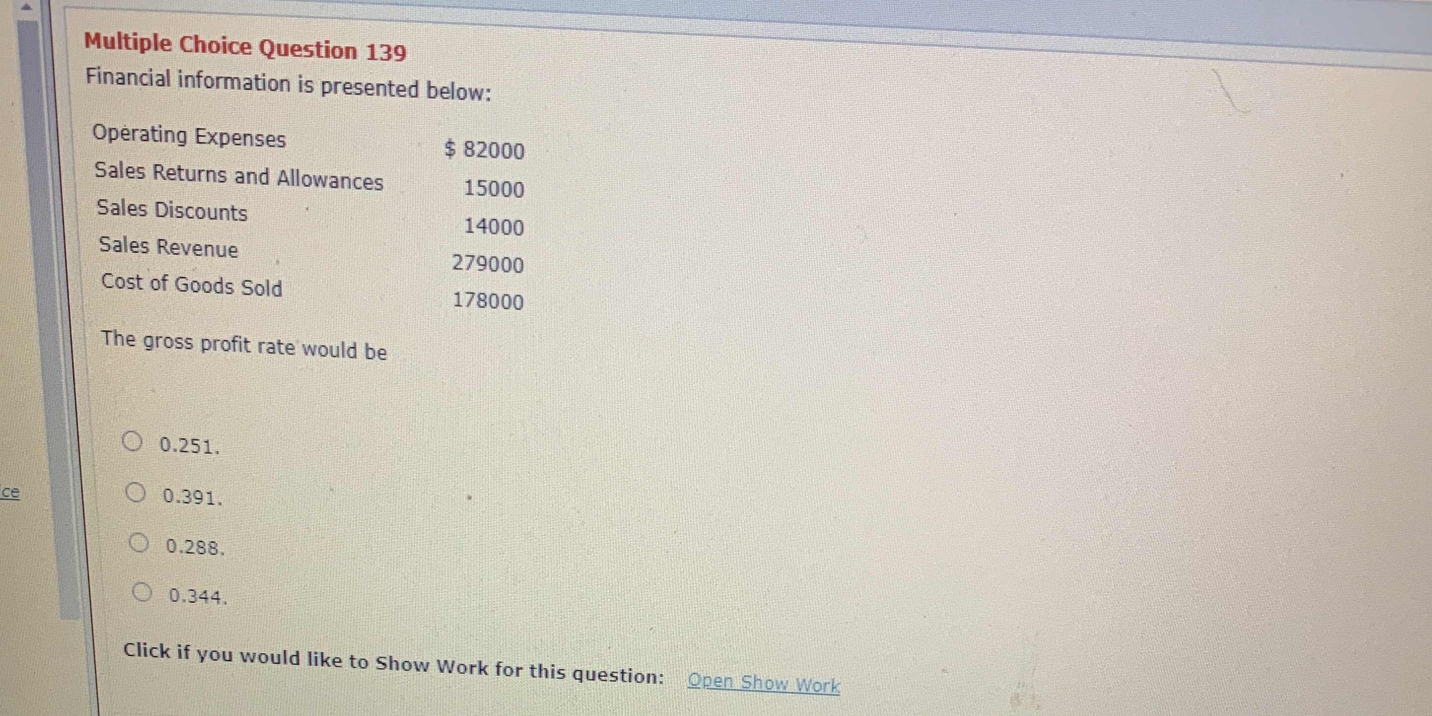 Multiple Choice Question 139 Financial