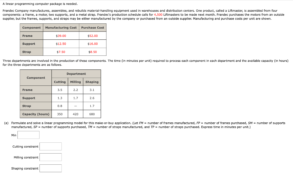 A linear programming computer package is needed.