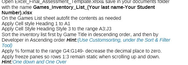 Open Excel_Final_Assessment_Template.xisx& save