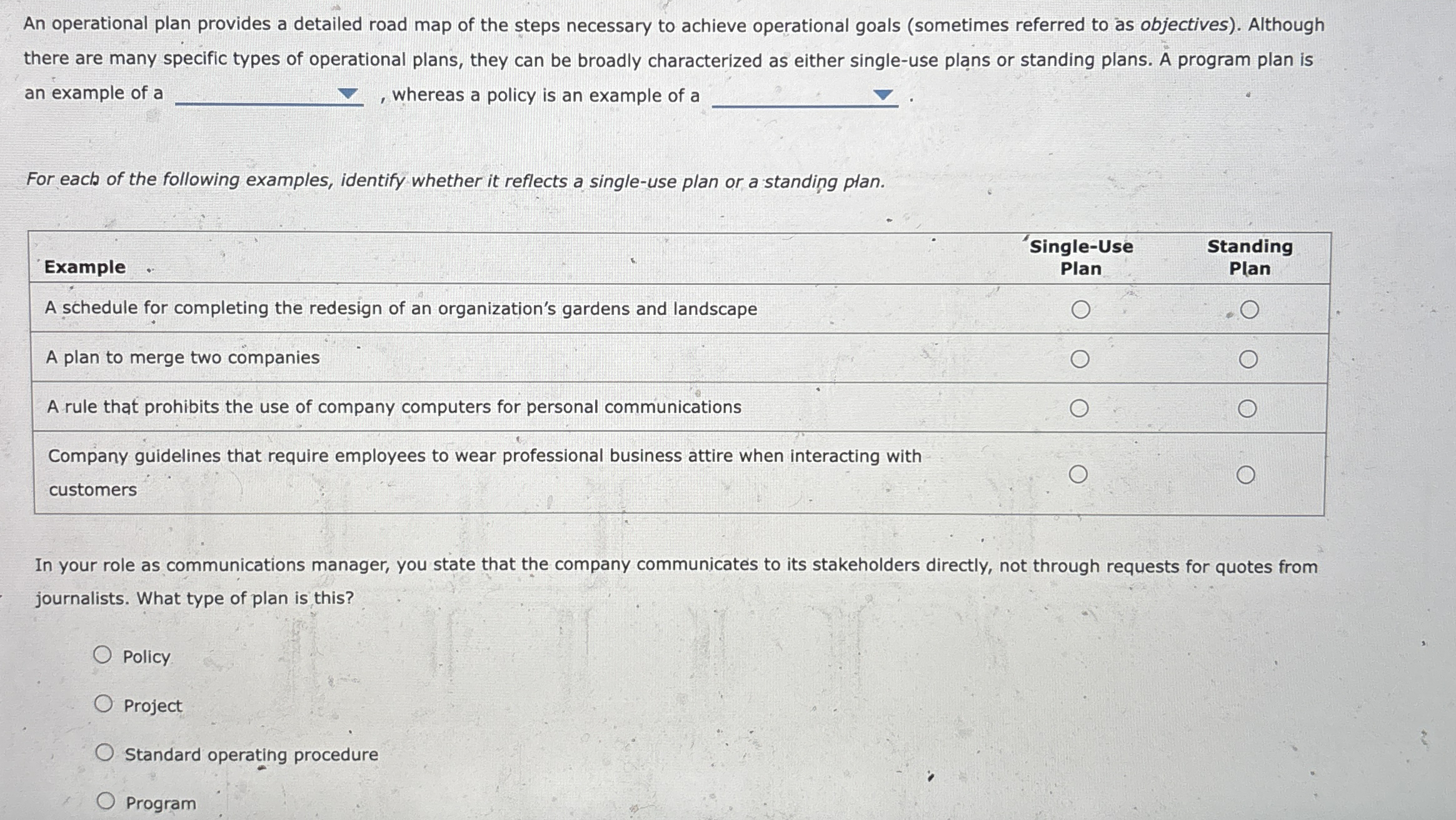 An operational plan provides a detailed road map