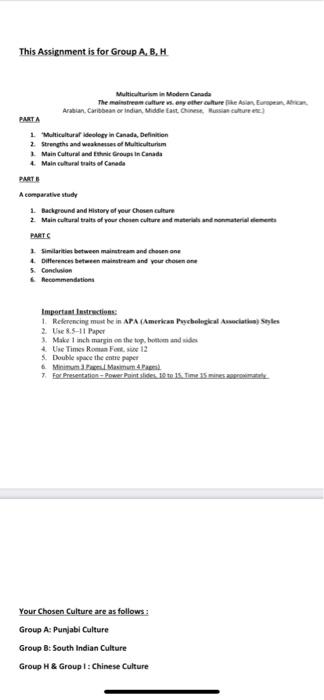 This Assignment is for Group A.B.H Multiculturism