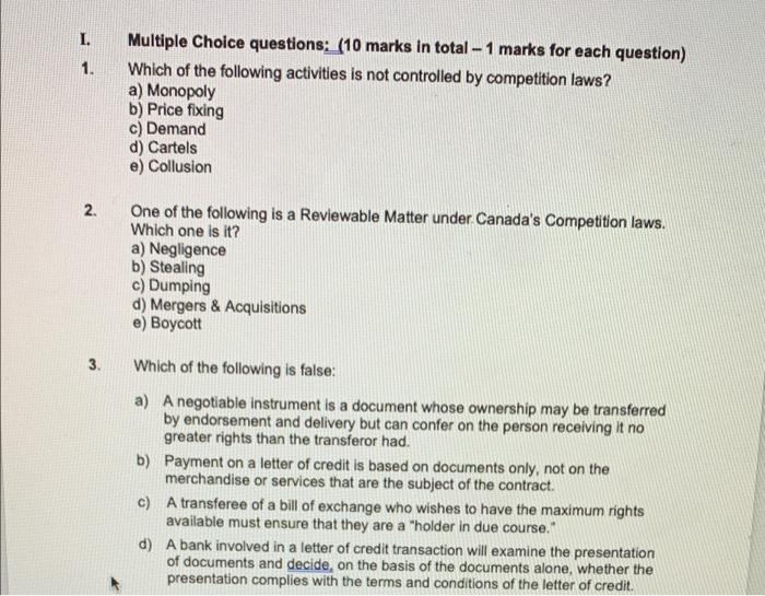 subject global trade law I. 1. Multiple Choice