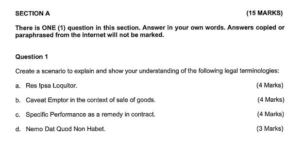 Business Law SECTION A (15 MARKS) There is ONE