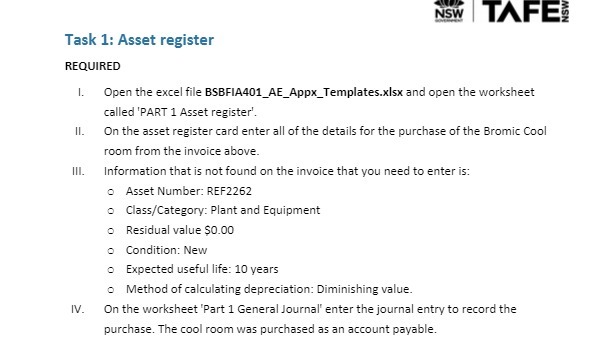 NSW TAFE Task 1: Asset register REQUIRED Open the