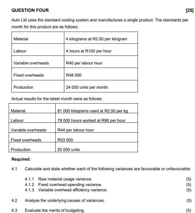 QUESTION FOUR [25] Auto Lid uses the standard
