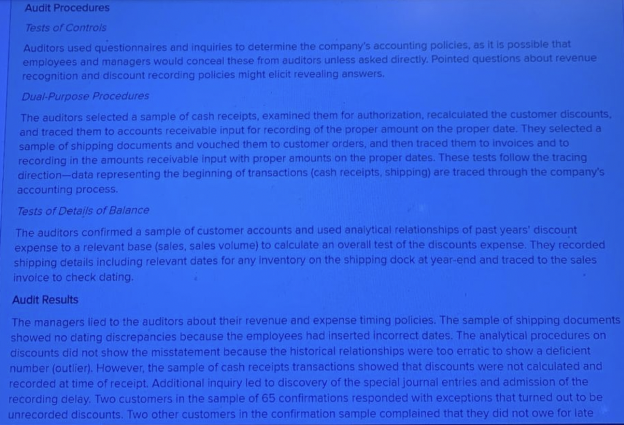 AUDIT 11.2 Bill Early, Bill Often! CASE