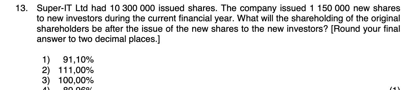 13. Super-IT Ltd had 10 300 000 issued shares.