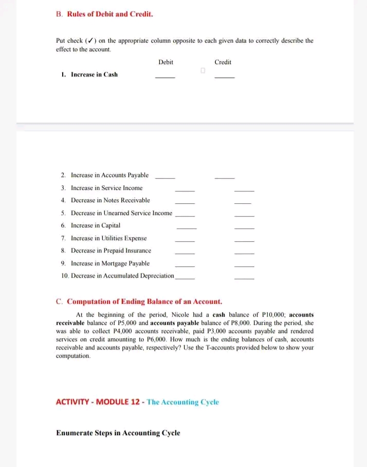 ACTIVITY - MODULE 10 - Ledgers A. Multiple