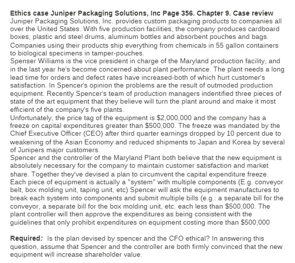 Ethics case Juniper Packaging Solutions, Inc Page