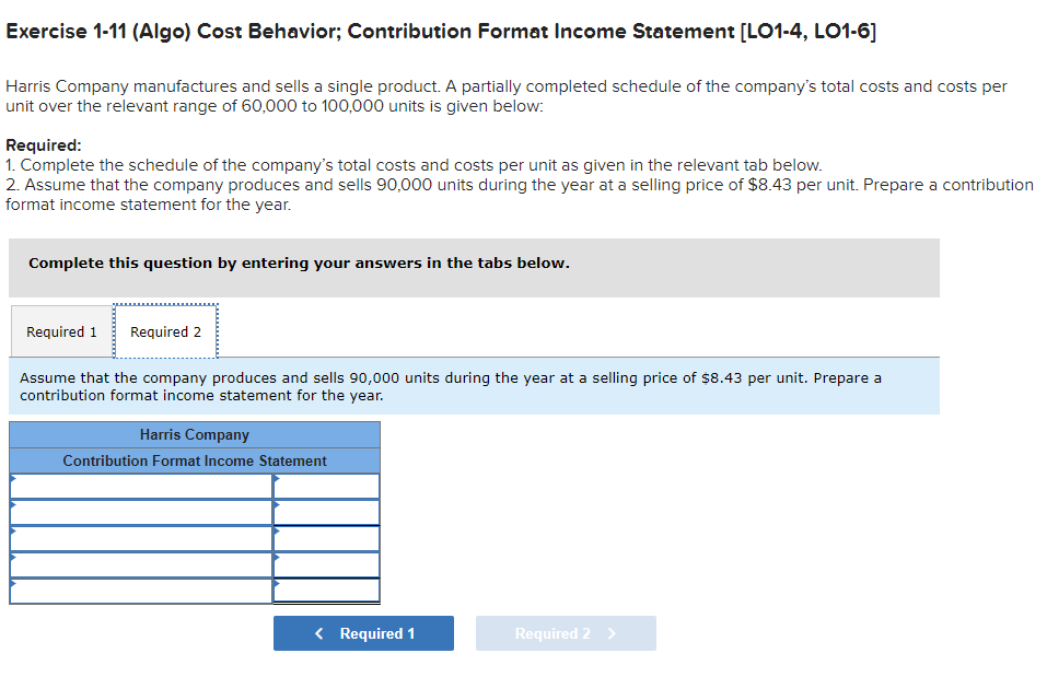 Exercise 1-11 Inigo) Cost Behavior; Contribution
