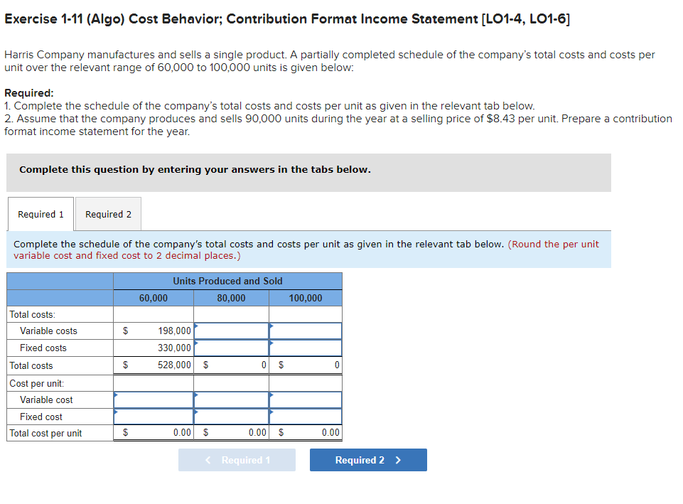 Exercise 1-11 Inigo) Cost Behavior; Contribution