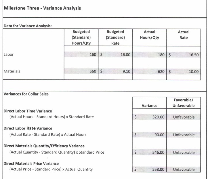 Milestone Three - Variance Analysis Data for