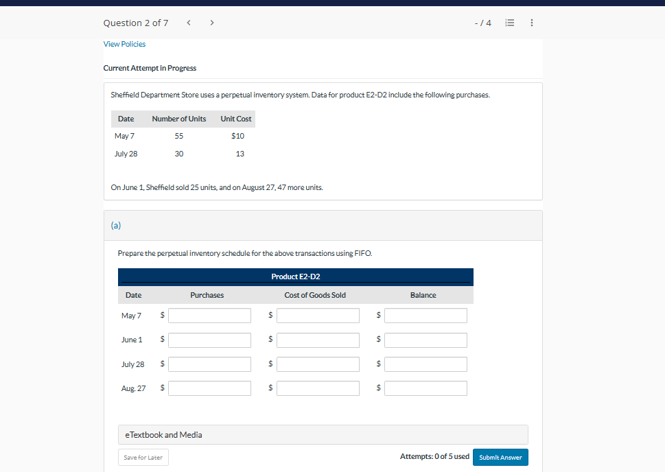 Question 1 of 7 < - /4 E View Policies Current