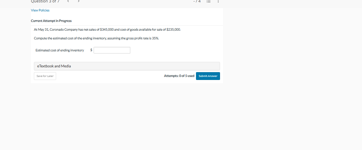 Question 1 of 7 < - /4 E View Policies Current