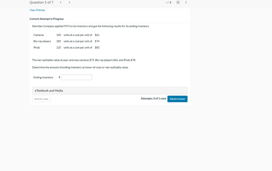 Question 1 of 7 < - /4 E View Policies Current