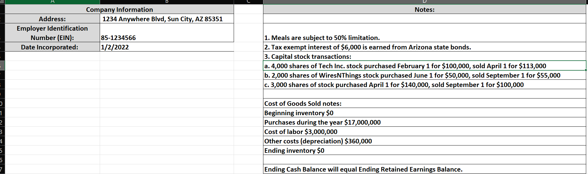 Below is Form 1120 and the Excel data necessary