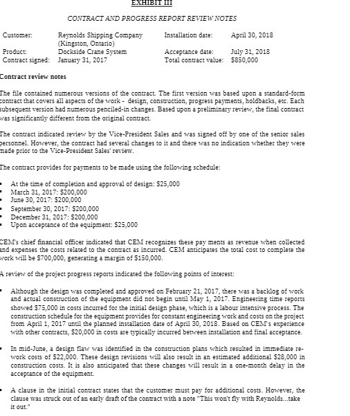 EXHIBIT III CONTRACT AND PROGRESS REPORT REVIEW
