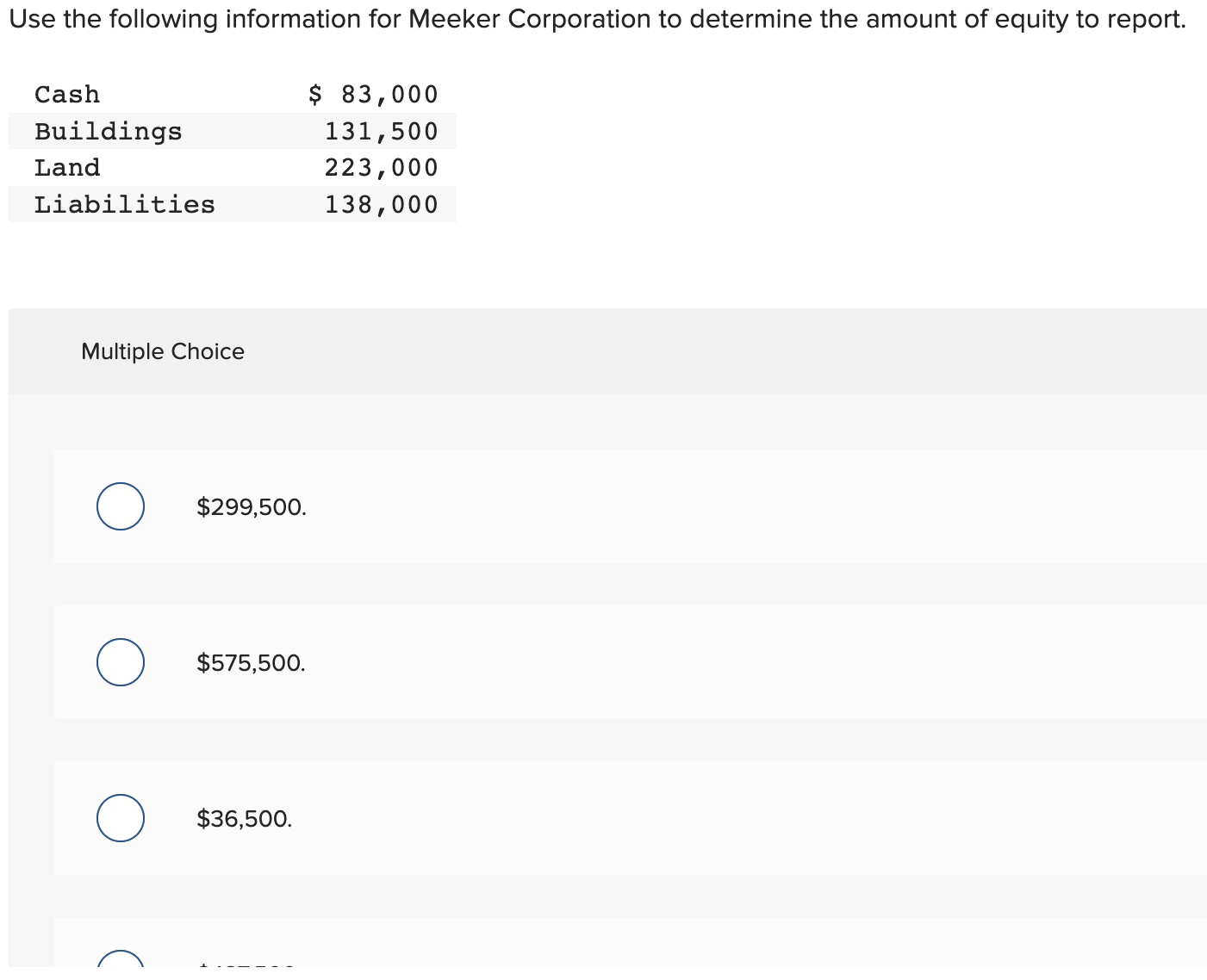 Use the following information for Meeker