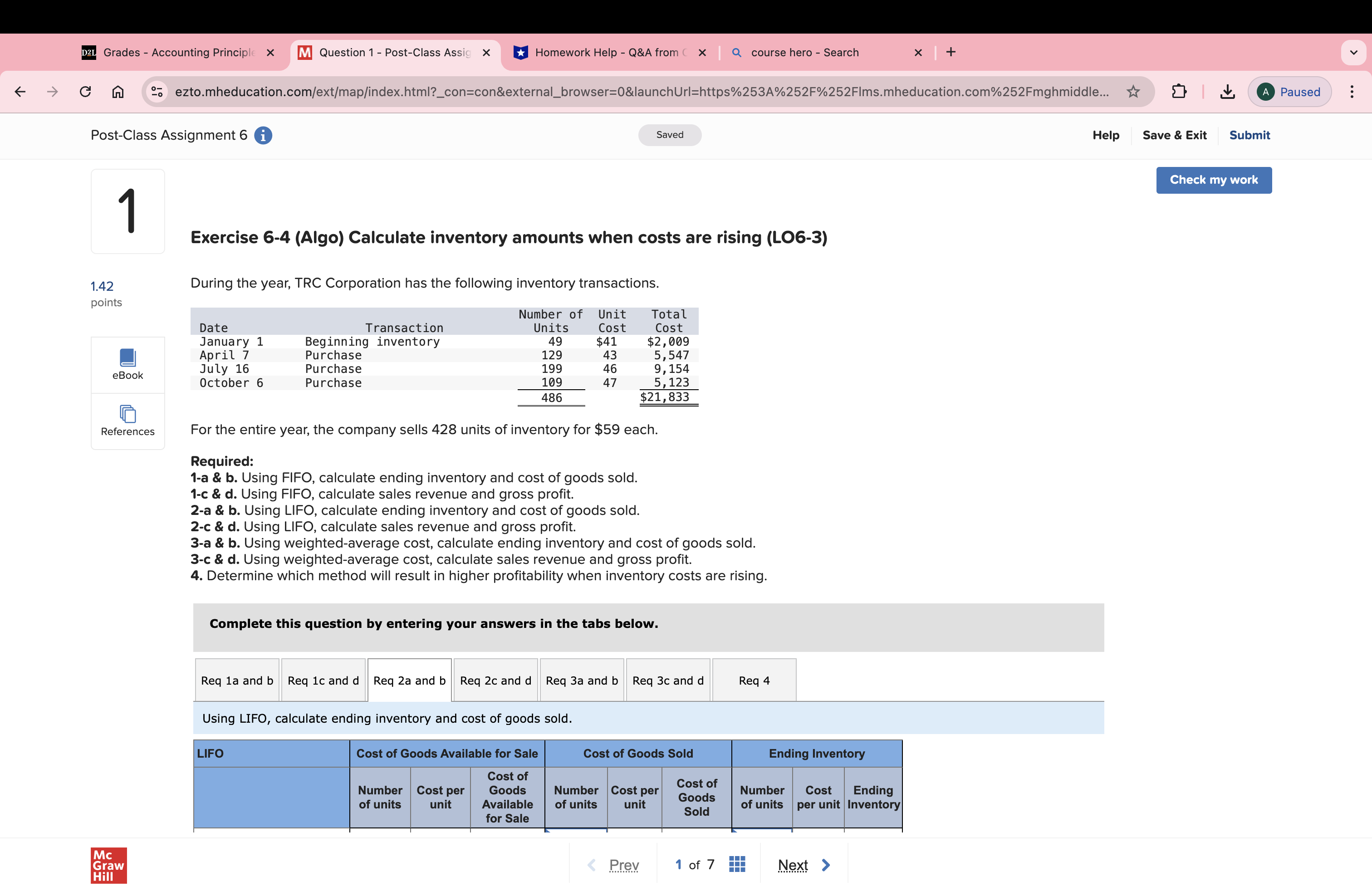 D2L Grades - Accounting Principle X M Question 1