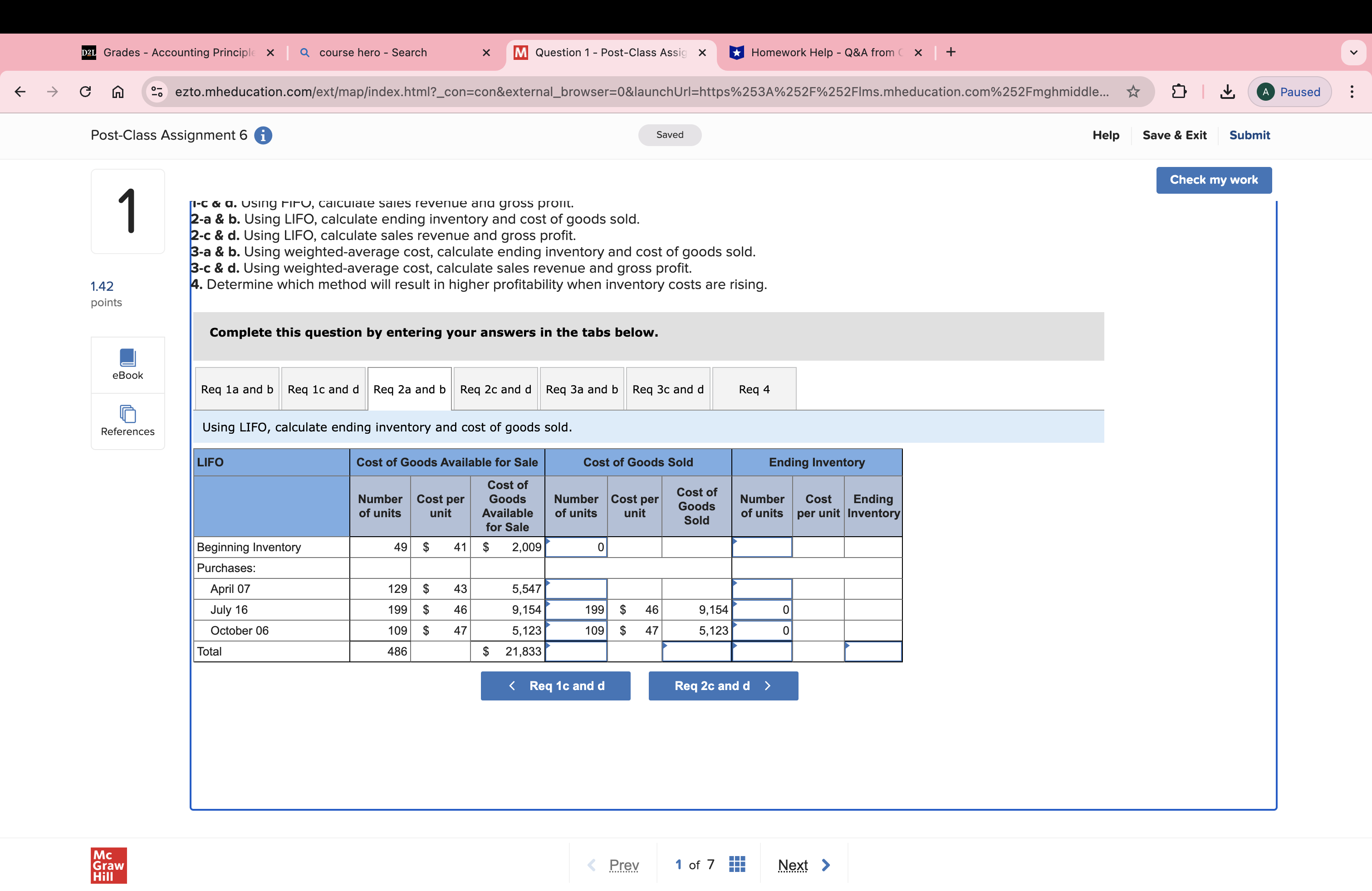 D2L Grades - Accounting Principle X M Question 1