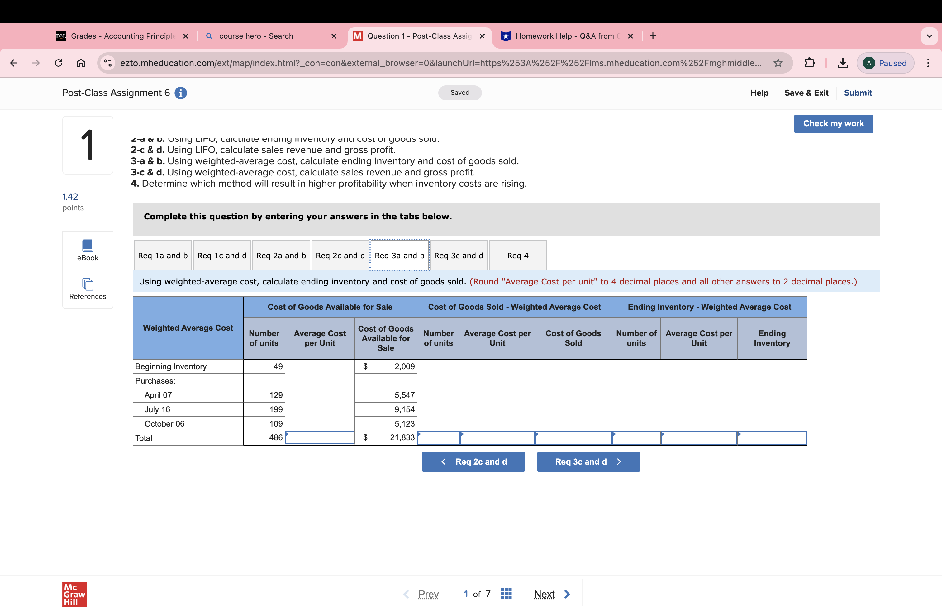 D2L Grades - Accounting Principle X M Question 1