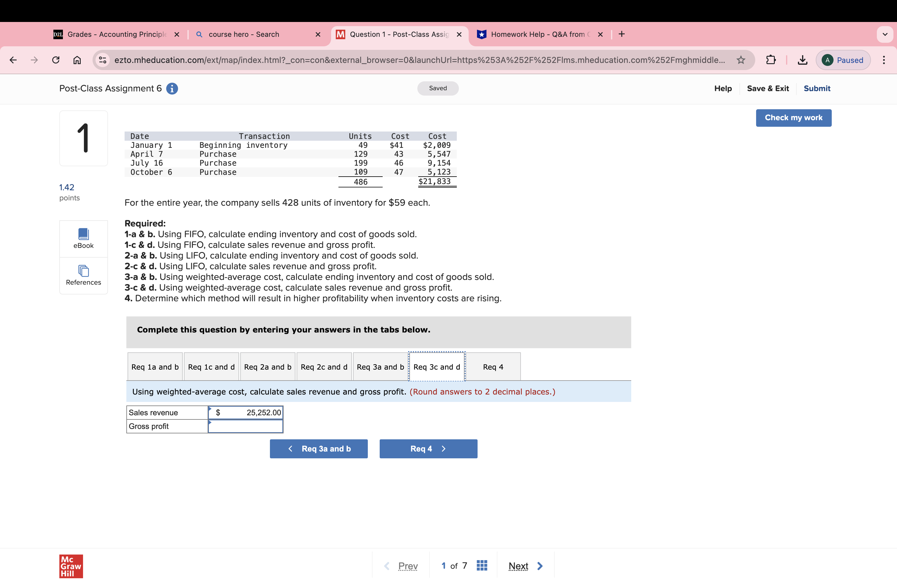 D2L Grades - Accounting Principle X M Question 1
