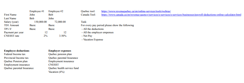 Employee #1 Employee #12 Quebec tool: