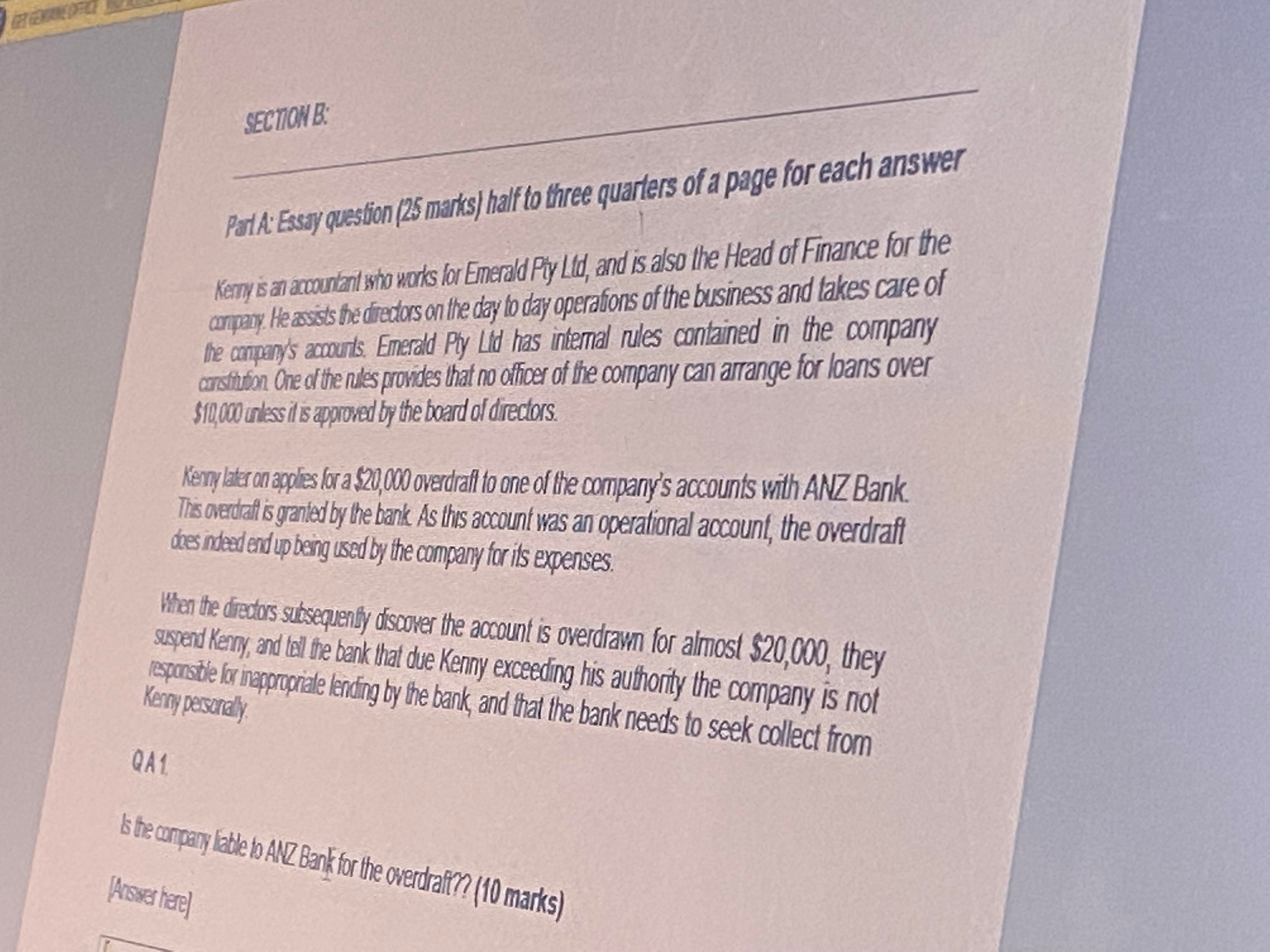 SECTION B. Part A: Essay question (25 marks) half