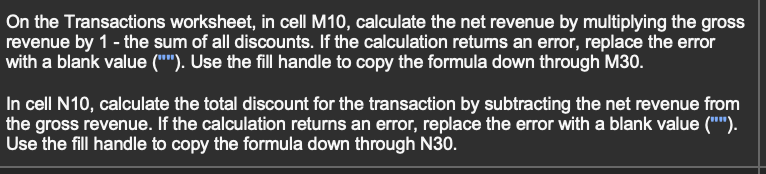 On the Transactions worksheet, in cell 110,